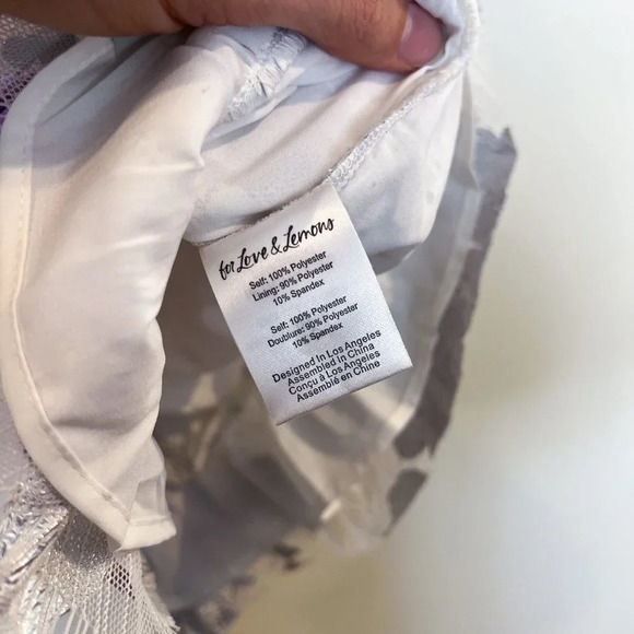 For Love & Lemons Purple Metallic Floral Lace Ruffle Cut Out Cocktail Mini Dress - Picture 12 of 13